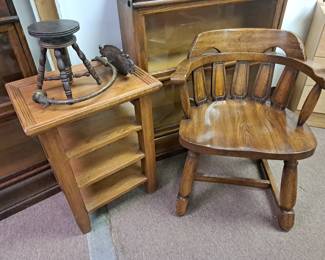 Oak stand and MCM oak chair