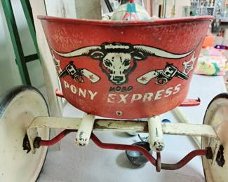 "Pony Express " metal horse and cart with push handle
