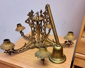 Vintage cast iron and  brass hanging light fixture