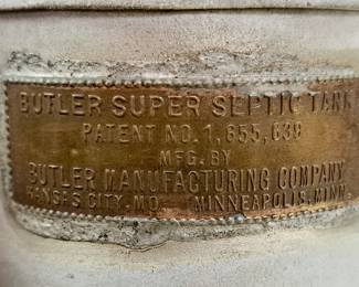 "Butler Super Septic Tank" salesman sample Kansas City, MO. Minneapolis, MINN.