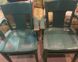 distressed green oak desk chairs