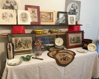 Interesting collectibles and artwork in the master bedroom 