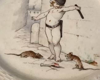 Set of antique plates with putti doing jobs