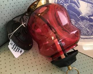 Vintage cranberry glass hanging lamp