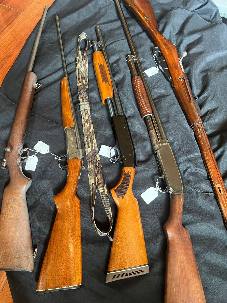 1928 Izhevsk-Mosin M44...Winchester M1912, 12-12 GA holds 6 shells...22 long rifle...Savage 220B .410 shotgun