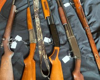 1928 Izhevsk-Mosin M44...Winchester M1912, 12-12 GA holds 6 shells...22 long rifle...Savage 220B .410 shotgun