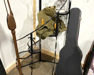 MCM wrought iron plant stand, guitar