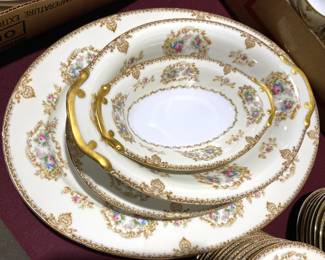 Gilt rim floral China set by Meito