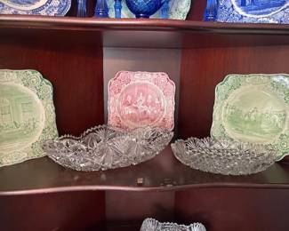 Cut glass, and Crown Ducal Washington collector plates