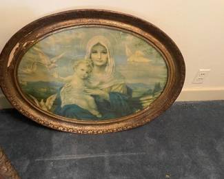 An antique Madonna print