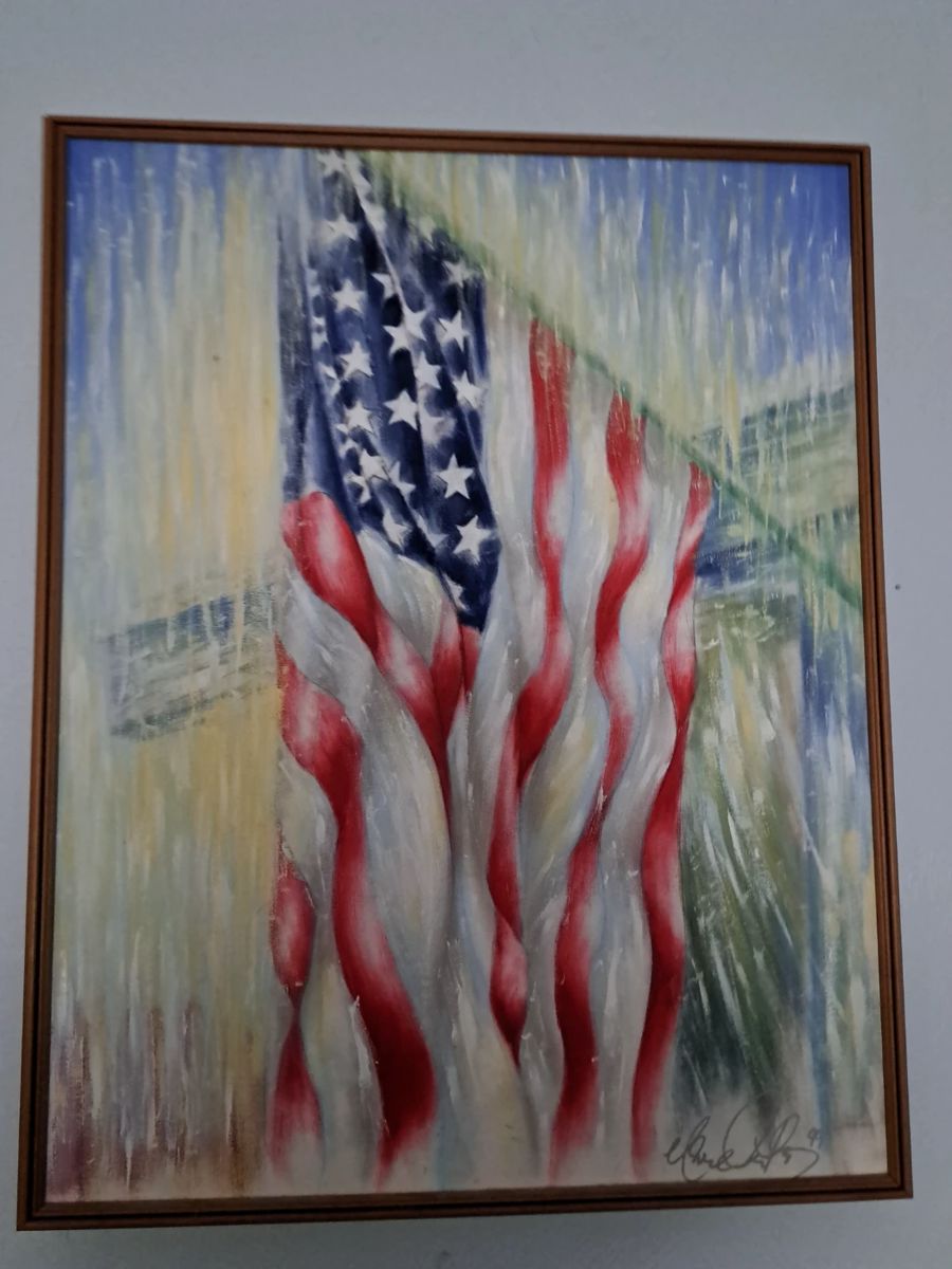 Original Painting by Mark Anthony Artist from New York for sale at $1200.00 or best offer.  American Flag size 2 ' x 2.5' absolutely beautiful.