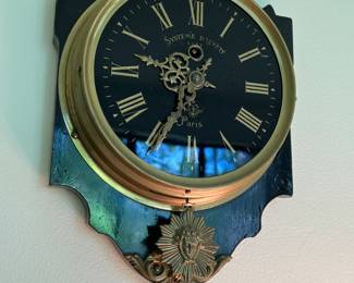 French Gilt Metal Mounted Ebonized Wall Clock