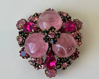 Lot 4354 Vintage Schreiner Pink Rhinestone Brooch Pin