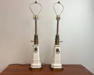 Lot 6513 Pair of Vintage Stiffel Brass Lion Head Table Lamps