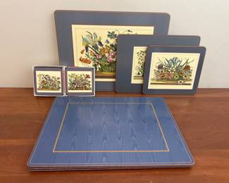 Lot 6517 Vintage Pimpernel Placemats Coasters Floral Array Moire Lapis