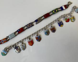 Lot 4362 Vintage Sterling Travel Souvenir Charm Bracelet Flag Bracelet