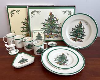 Lot 6520 Spode Christmas Tree Plates Mugs Candlestick Holder Coasters Placemats