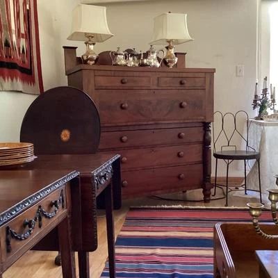 2 Pembrook tables, Early empire chest of drawers, tilt top table