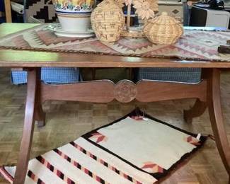 Carved oak table, c. 1900, Inuit basket, Mexican Ginger Jar, Cordova carving