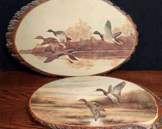 Fort Mille Lacs * Duck Decoupage On Raw Edged Wood Rounds
