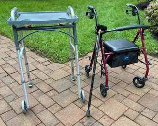 Medline Wheeled Walker With Seat * 2 Folding Canes * Drive Walker With Tray