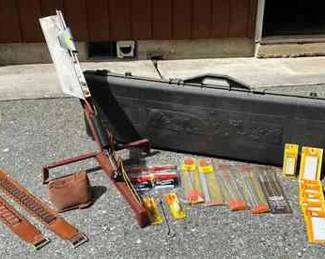 Clay Pigeon Thrower * Gun Case * Ammo Belts * Gun, Cleaning Accessories