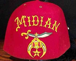 Chapter Midian Shriners Fez With Rhinestone Sword/Crescent * Fruhauf Southwest Uniform Co
