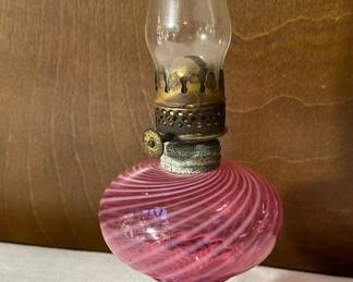 Beautiful Cranberry Glass Miniature 8.5” Hurricane Lamp
