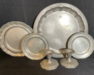 Flagg & Homan Pewter Candlesticks * Belgium Pewter Small Plates * Pewter Platter * Plate
