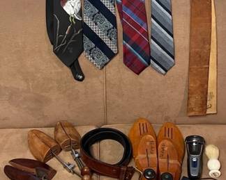 Men’s Ties * Wooden Shoe trees * Barber Antique Straight Razor Sharpening Strap *