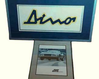 Automotive Art * Ferrari Dino Framed Art & Fiat Dino Spider Framed Photo