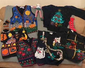 Festive Vests And Sweaters * Christmas * Halloween * Mostly Size Small