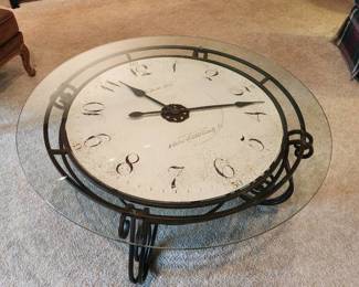 Iron & glass coffee table with working clock 17 x 40