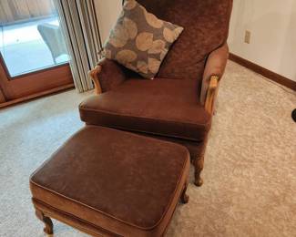 Ultra suede chair with ottoman very nice 34 x 30 x 28 (located on lower level-has walkout)