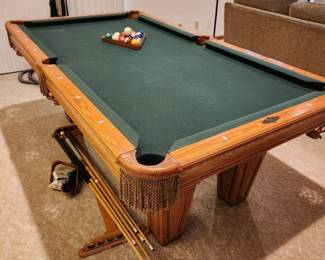 Brunswick billiards table 32 x 86 48 complete with pool balls, pool sticks and rack (located on lower level-has walkout)