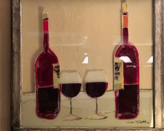 Decorative reverse glass painted on vintage window frame, local artist