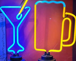 neon martini, beer mug