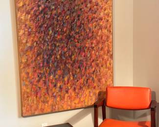 #72, oil painting on canvas, 43" x 61", MCM chair and table