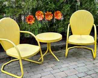 Vintage 1960s metal bouncers and table set