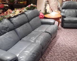 Gray leather reclining sofa and recliner.