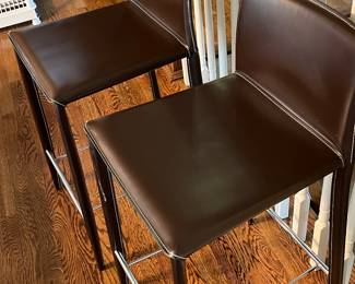 Brown leather bar stools