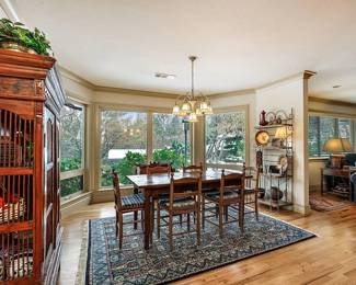 Wonderful Distressed Table and 6 Matching Chairs. Medium Size Persian Carpet. 