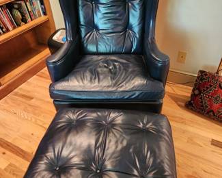 Fine Leather Chair and Ottoman in the Library 