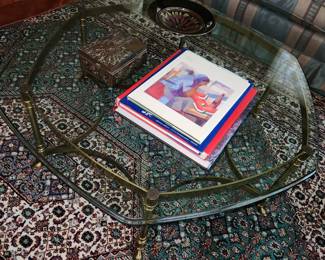 Glass Octagon Coffee Table with Brass Features 
