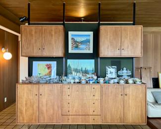 Fantastic Mid-Century room divider with tension poles. Original to 1960s construction of the house. 