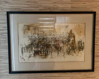 Mid-century abstract limited edition art print from 1961 signed by the artist, last name Christie