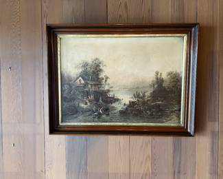 19th Century landscape painting of a lake and river scene by Franz Emil Krause