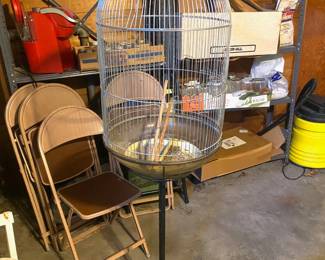 Folding chairs and cool bird cage
