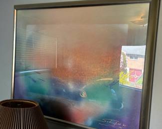 Artist signed watercolor circa 1995 fish in pond