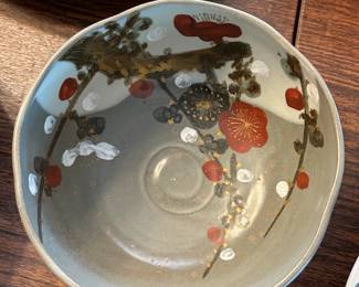 Asian theme hand thrown ceramic bowl